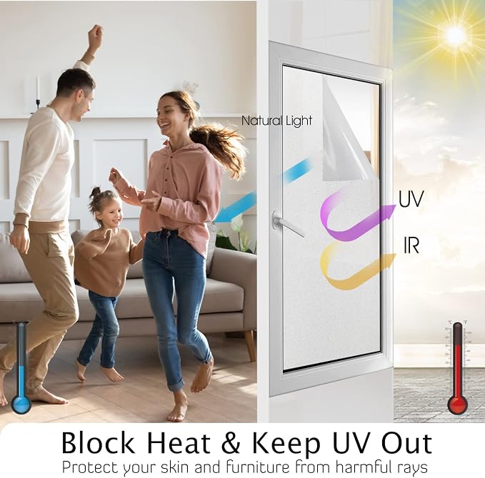 HIDBEA Frosted Window Privacy Film Heat Control UV Blocking, Static Cling - Image 2