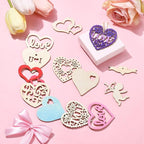 45 pcs Mixed Styles Heart Theme Unfinished Wood Cutout Charms Love Sweet Wood - Image 6