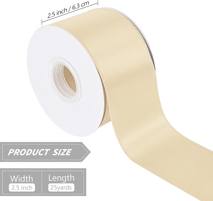 Cream 2.5 Inch Continuous 25 Yards Satin Wired Ribbon - Image 2
