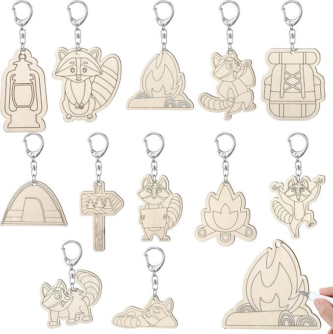 RattanView 24 Pcs Camp Craft Color Your Own Keychains DIY Craft Wooden Blank by RattanView