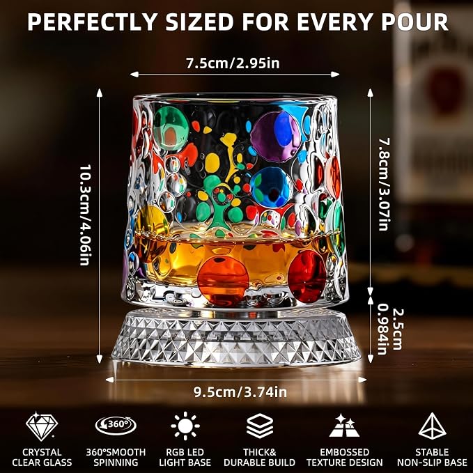 2PCS Spinning Whiskey Glass, 9.4oz | Hand-painted embossed, 360° rotating - Image 4