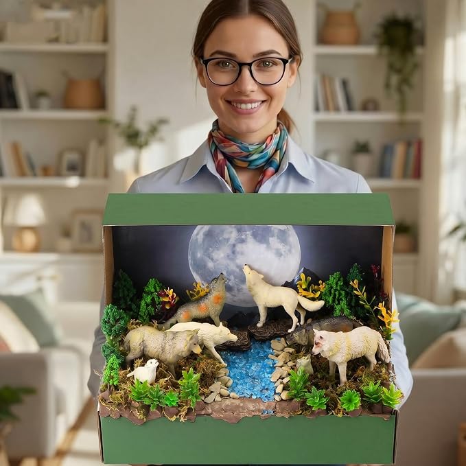 Teyva Daily 48 Pcs Woodland Wolf Diorama Kit Habitat Project Box Set Wolves - Image 2