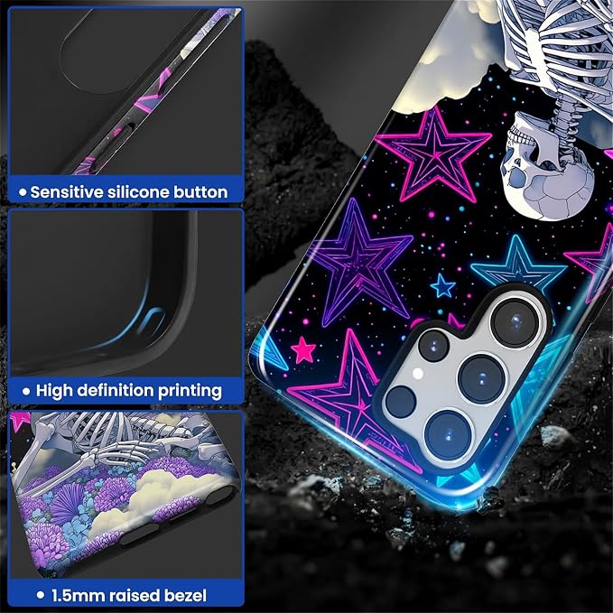 for Samsung Galaxy S25 Ultra Case, Skull Star Collage Pattern Glossy 2 in 1 - Image 4