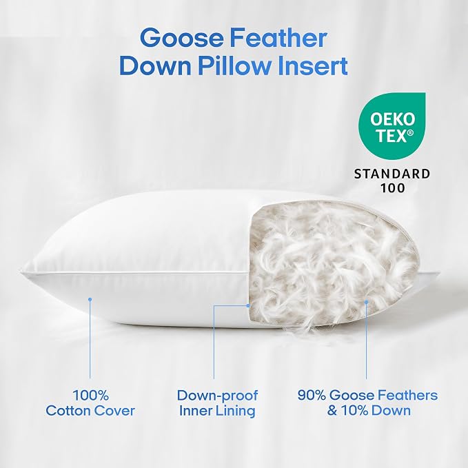 puredown® Cooling Goose Feather Down Pillow, Queen Size Bed Pillow Insert - Image 3