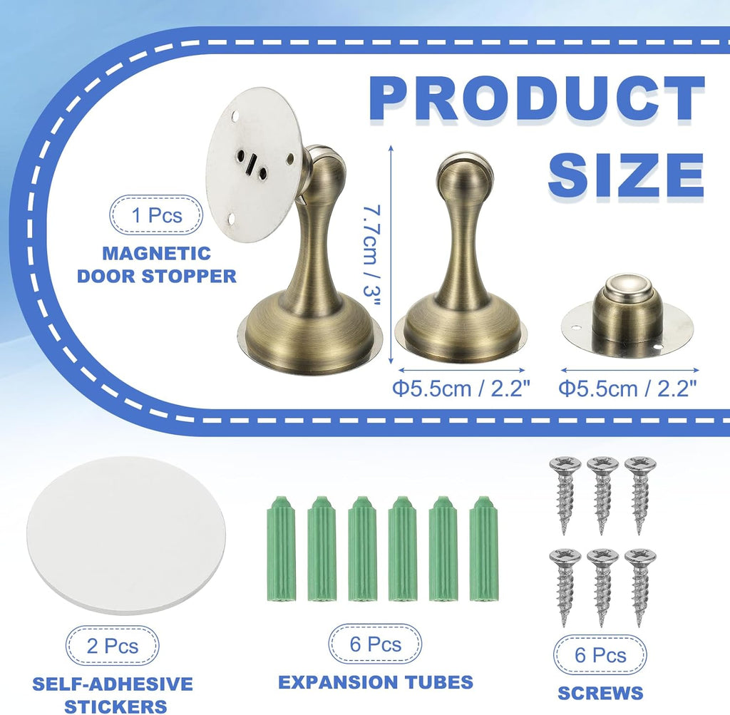 uxcell Magnetic Door Stopper, Stainless Steel Heavy Duty Door Holder, No Drilling Doors Knob Wall Protector with Self-AdhesiveTapes and Screws for Home Office Wall Floor Mounting, Bronze