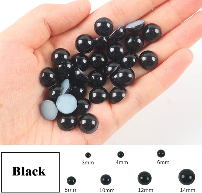 1500PCS 3-14mm Black Flatback Pearls, 150g Black Half-Round ABS Pearls - Image 3
