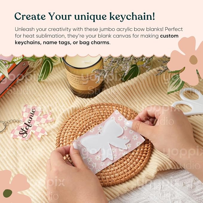 YOPPIX 10 Pcs Sublimation Bow Blanks, Sublimation Acrylic Bow Blanks Keychain - Image 2
