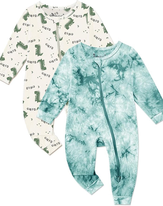 Jimonda Baby Girls Boys Footless Pajamas,Rayon From Bamboo Pjs 2 Way Zipper Long Sleeve Soft Sleeper,Infant Tie-dye Romper