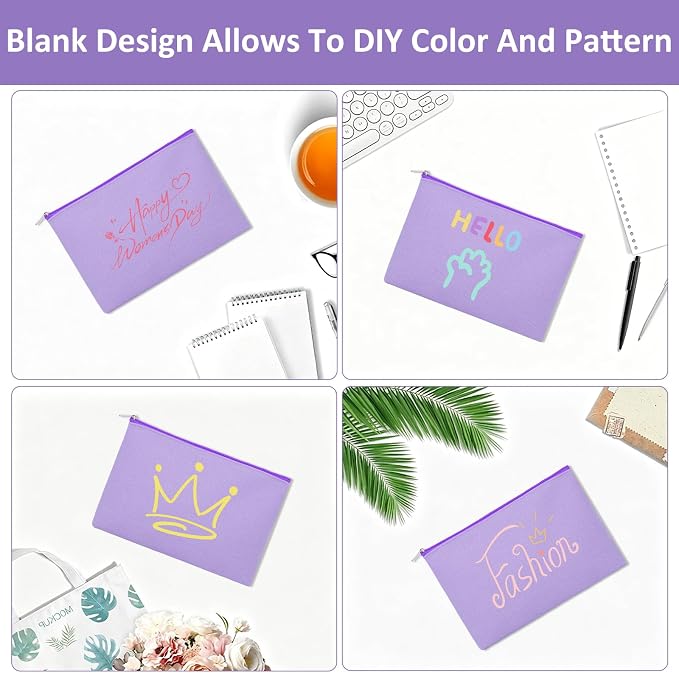 12 Pieces Cotton Canvas Makeup Bag, Blank DIY Craft Bag - Image 5