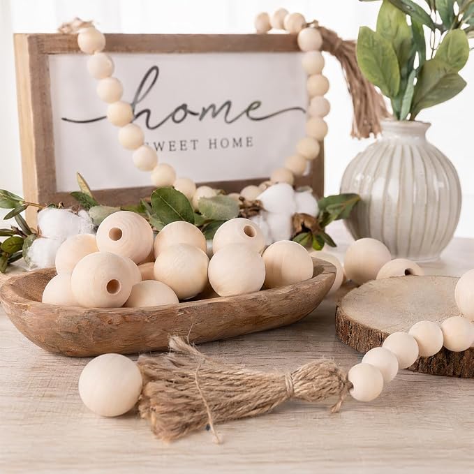 35mm Wooden Beads for Craft, Bead Garland, Farmhouse Decor - Image 5