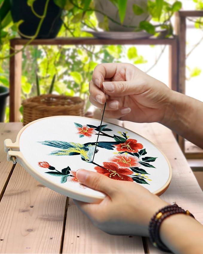 TINDTOP Embroidery Kit for Adult, Hummingbird Butterfly Mushroom Flower Kit | 9 - Image 3