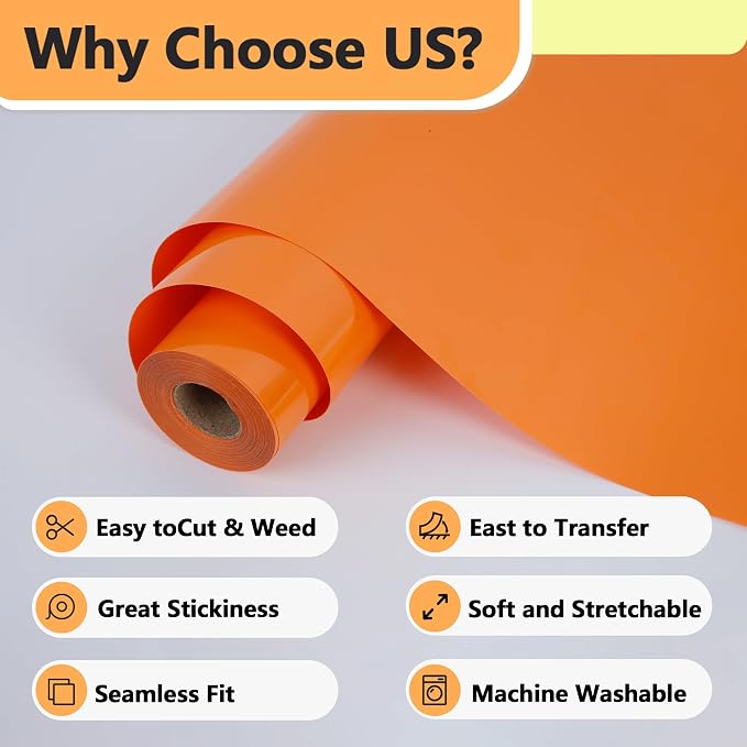 RENLITONG Orange Iron on Vinyl 12Inch by 13ft Roll Heat Transfer Vinyl - Image 3