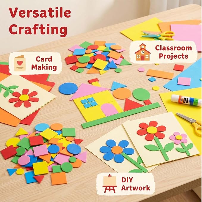 Foam Shapes for Crafts About 1000Pcs, Self-Adhesive EVA Foam Geometric Shapes - Image 3