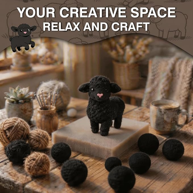 FACE N FACE DIY Needle Felting Kit Cute Black Lamb Standing – Needle Felting - Image 6