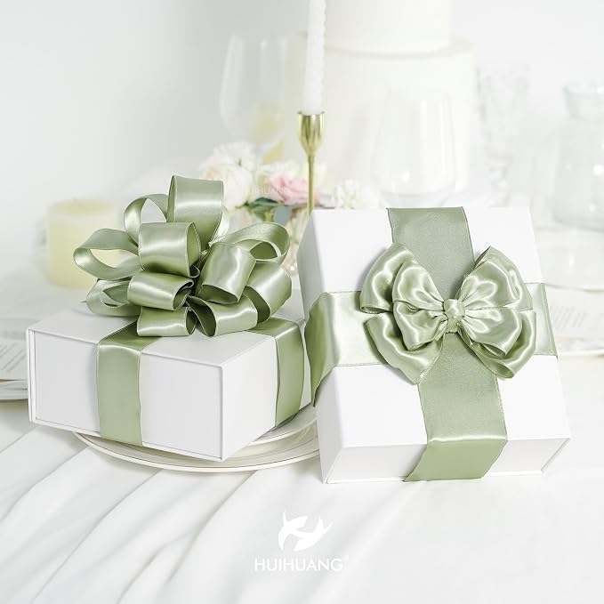 HUIHUANG Sage Green Satin Wired Ribbon 2.5 inch Double-Faced Satin Wire Edge - Image 6