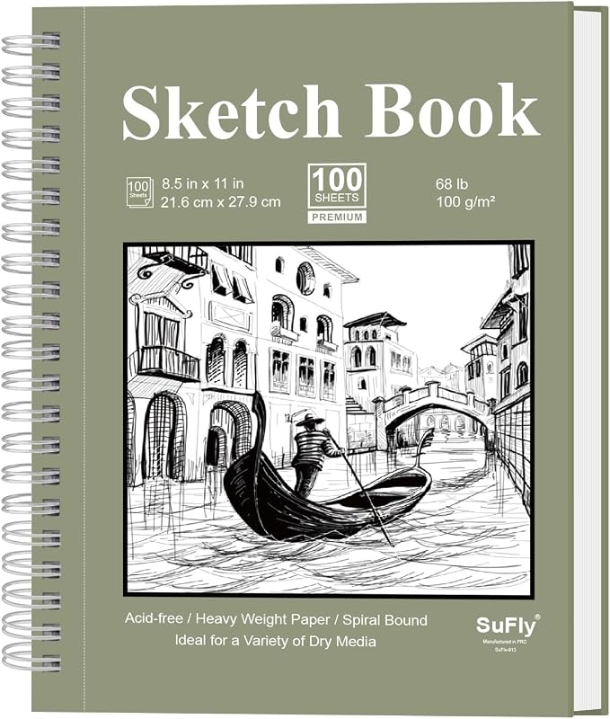 Sketch Book 8.5 x 11, Sketch Pad, 100 Sheets Spiral Sketchbook, Acid Free by SuFlyDirect