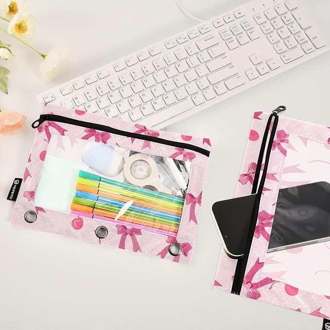 Custom Pink Bows Cherry Pencil Pouch - Image 5