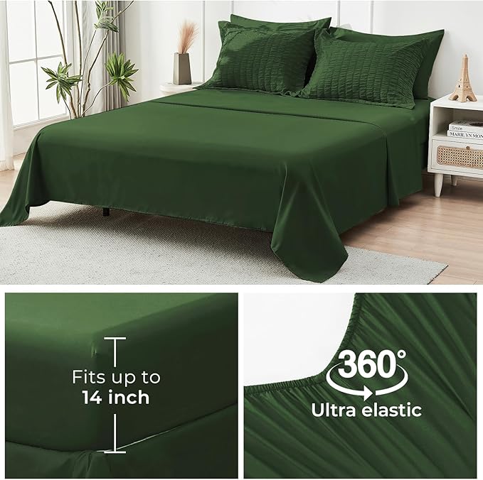 HYMOKEGE Dark Green California King Comforter Set Seersucker 7 Pieces, All - Image 6
