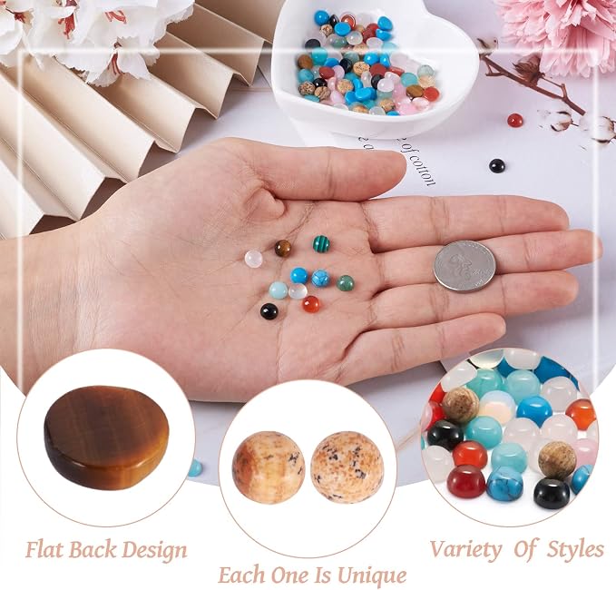 FASHEWELRY 100Pcs Natural & Synthetic Mixed Stone Cabochons Flat Back Gemstone - Image 5