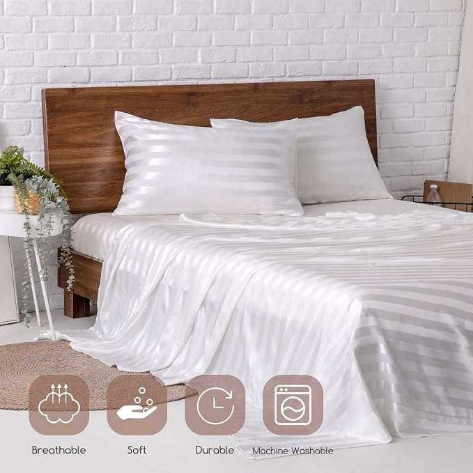 MR&HM Satin Bed Sheets, King Size Sheets Set - Image 7