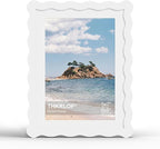 6x8 Picture Frame with Mat for 5x7, Wavy Edge Wooden Real Glass Photo Frame for by THKRLOF
