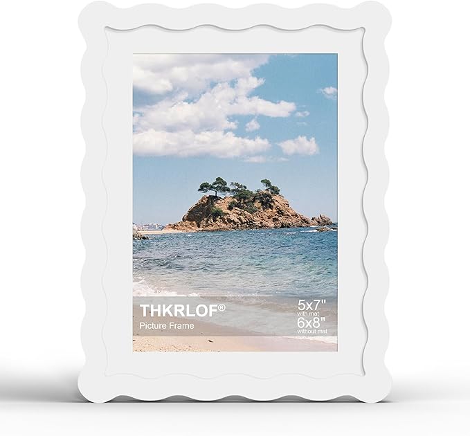 6x8 Picture Frame with Mat for 5x7, Wavy Edge Wooden Real Glass Photo Frame for by THKRLOF