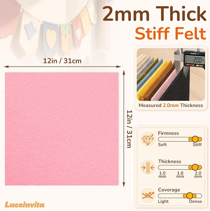 2mm Stiff Felt Sheets 12" X 12" | Thick Polyester Felt Material, DIY Craft - Image 3
