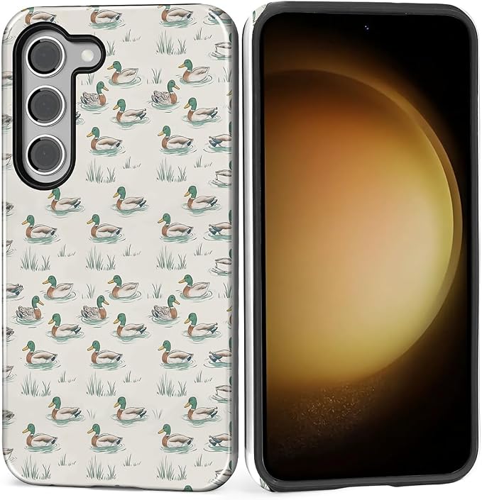 for Samsung Galaxy S23 Case, Cute Duck Pattern Glossy 2 in 1 Shockproof Bumper by Teonvpu