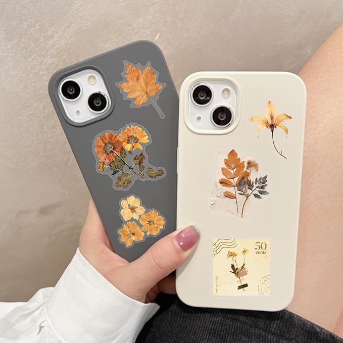 50 Pcs Dried Flower Stickers Aesthetic Autumn PET Transparent Stickers Vintage - Image 4