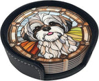 Drink Coaster Set of 6, Shih Tzu Dog Mom Lover Gift, Leather Drink Coasters by petloverdoglovercommunity