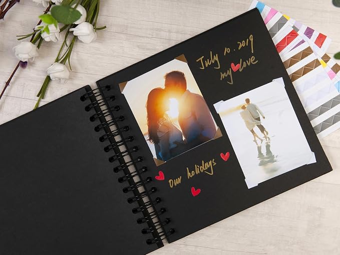 potricher 8 x 8 Inch DIY Scrapbook Photo Album 80 Pages Thick Kraft Blank Black - Image 3