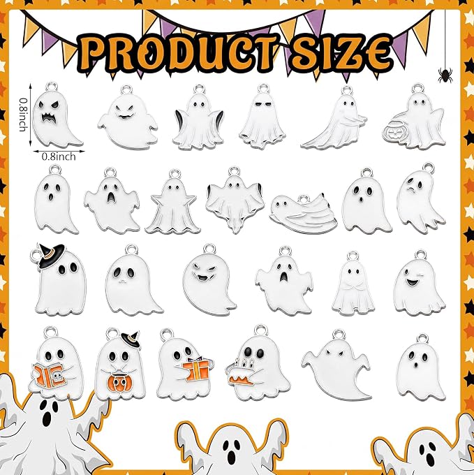 100 Pcs Halloween Ghost Charms Glow in the Dark Halloween Alloy Charms Ghost - Image 2