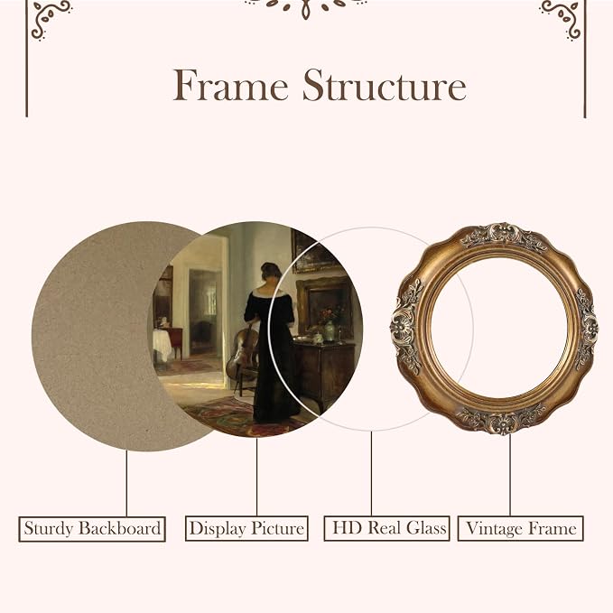 SIKOO Vintage Picture Frames 3x3 Small Antique Round Picture Frame Tabletop and - Image 7