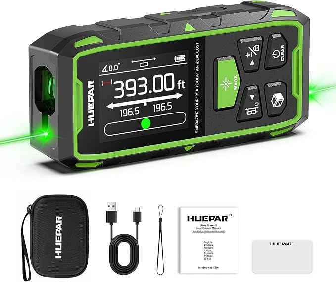Huepar Dual Laser Measuring Tool, Fathers Day Dad Gifts, 393Ft Green-Beam by Huepar