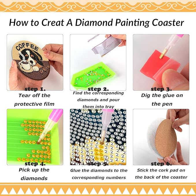 Clendo 8 PCS Coffee Dog Diamond Art Coaster Kits - Image 6