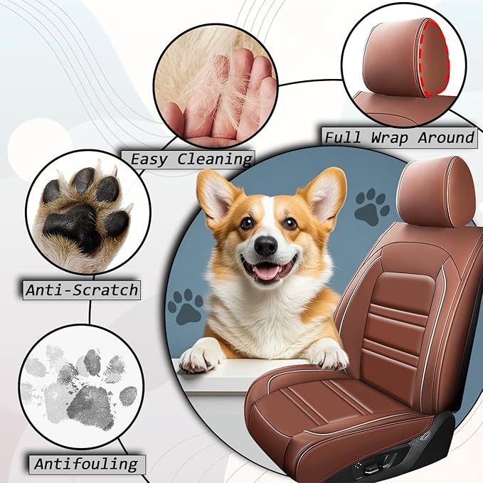 Seat Covers for Lincoln mkz 2011-2020 | 5-Seats Leather Seat Covers, Easy to Install Automotive Seat Covers Full Set (Full Set, Coffee)