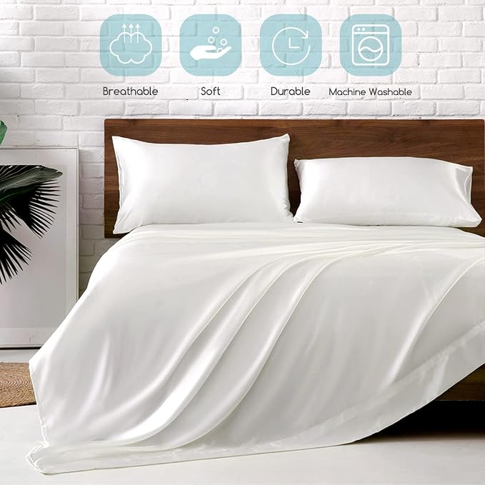 MR&HM Satin Bed Sheets, Twin XL Size Sheets Set - Image 5