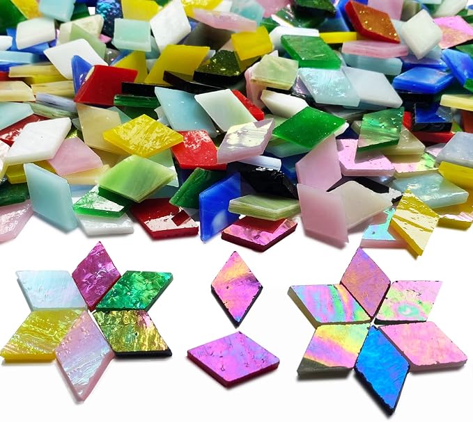 Magic Iridescent Mosaic Tiles for Crafts, 530 Pieces Colorful Stained Glass - Image 2