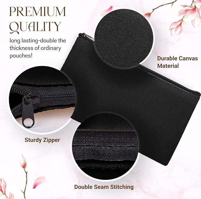 80 PCs 8.3x4.7 Black canvas Zipper Pouch, Makeup Bags Bulk Pencil Pouch - Image 4