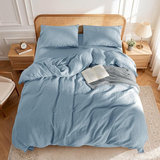 LBRO2M 100% France Linen Duvet Cover Set King Size 3 Pcs Natural Flax Comforter - Image 2