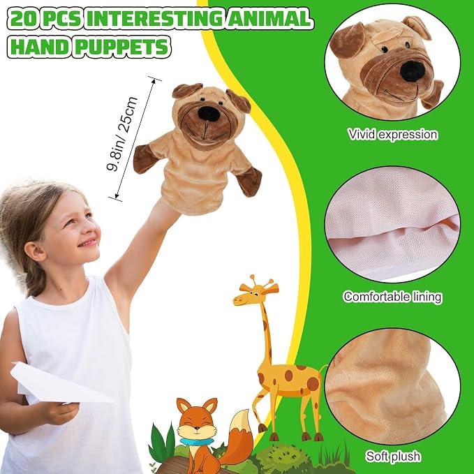Hiboom 20 Pieces Animal Hand Puppets Kids Hand Puppets - Image 2