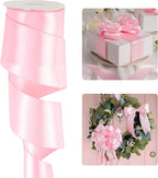 HUIHUANG Pink Satin Wired Ribbon 2.5 inch Light Pink Double Sided Satin Wire by HUIHUANG