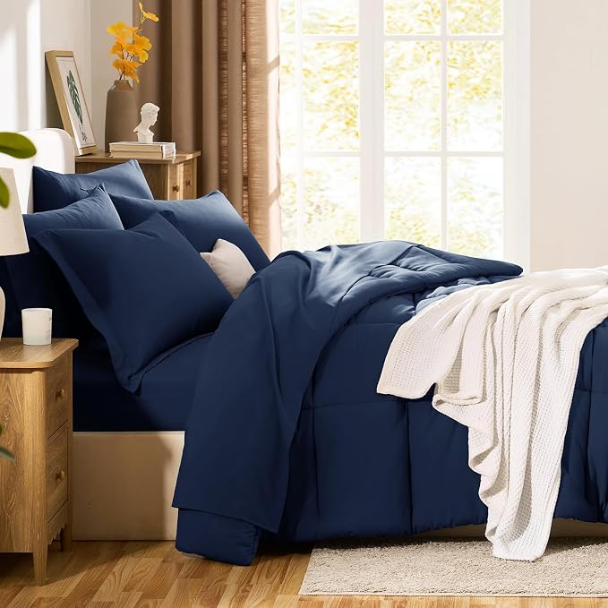 CozyLux Queen Comforter Set Navy Blue - Image 8