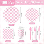 Pickmesh 400 Pcs Pink and White Checkered Party Decorations Set Light Pink - Image 3