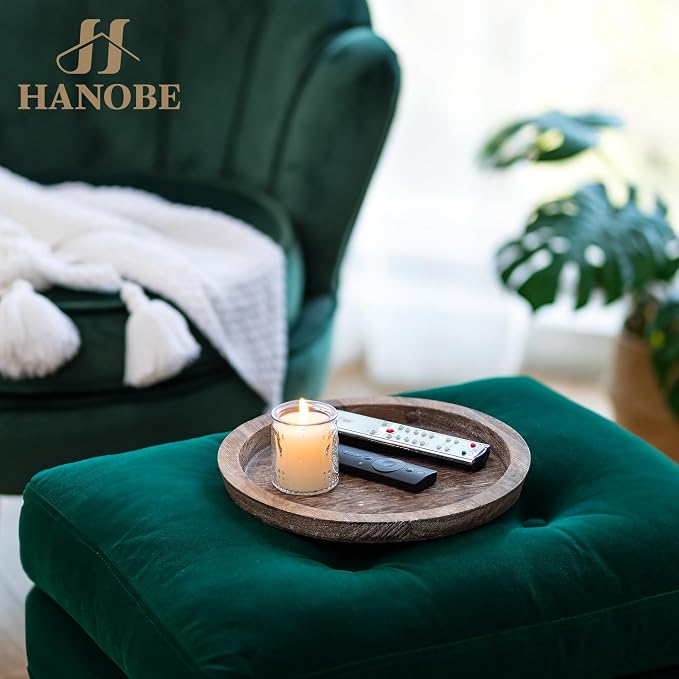 Hanobe Wooden Tray for Coffee Table, Decorative Round Candle Holder Plate | - Image 8