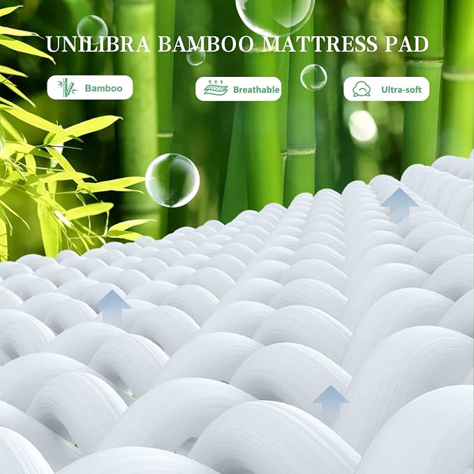 UNILIBRA Twin Size Mattress Pad Cooling Rayon from Bamboo, Quilted Fitted - Image 3
