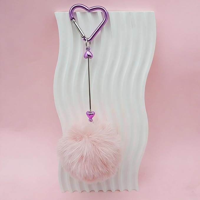 Beadable Heart Pom Pom Keychain Blank Bar - Image 7