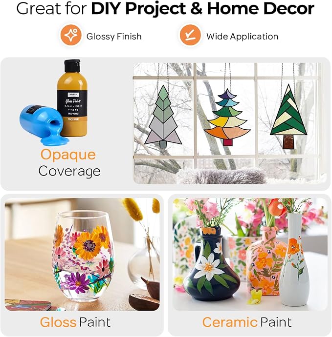 Nicpro 18 Colors Acrylic Glass Paint Set Large Bulk Enamel & Ceramic Painting - Image 5