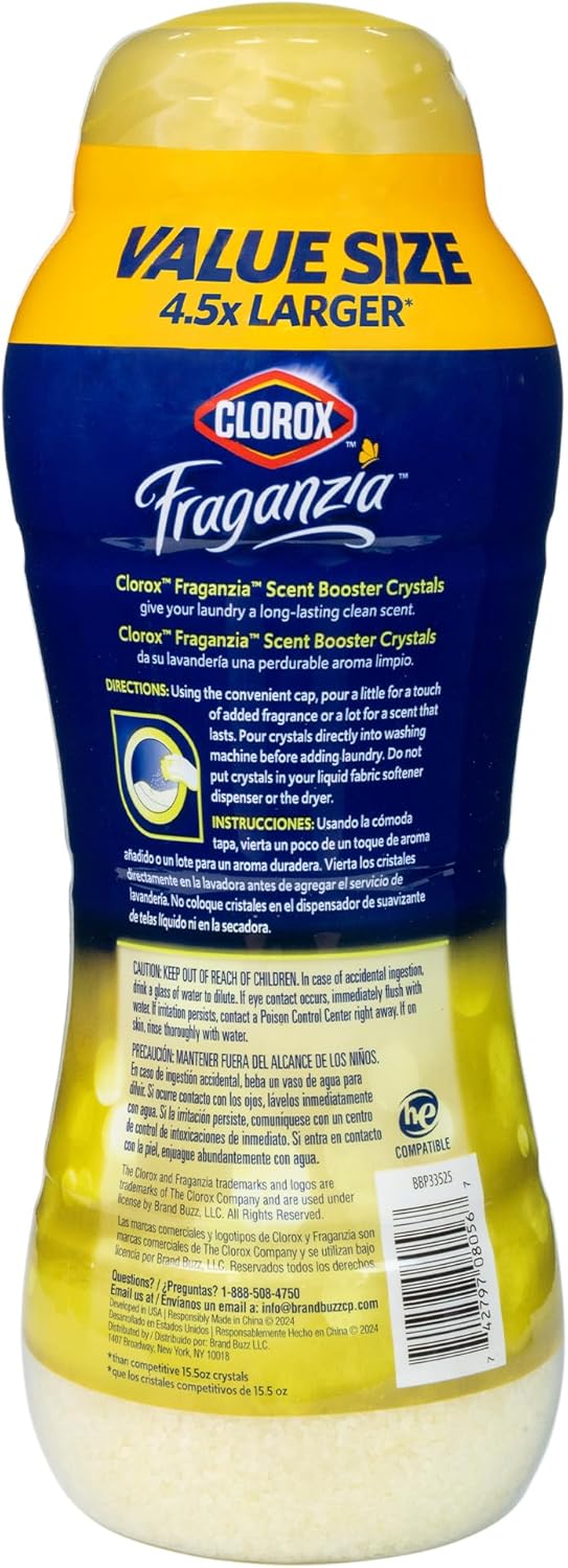 Clorox Fraganzia Laundry Scent Booster Crystals in Citrus Blossom Scent - Scented In-Wash Freshener Beads for Fresh, Clean, Great Smelling Clothes and Linens, 70 Oz