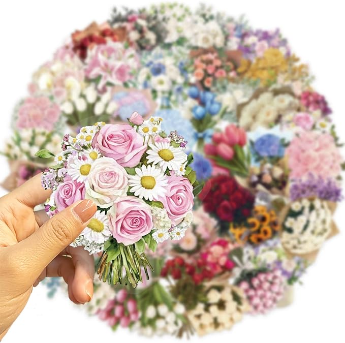 50 Pcs Flower Scrapbook Stickers Kit Bouquet PET Transparent Waterproof - Image 7